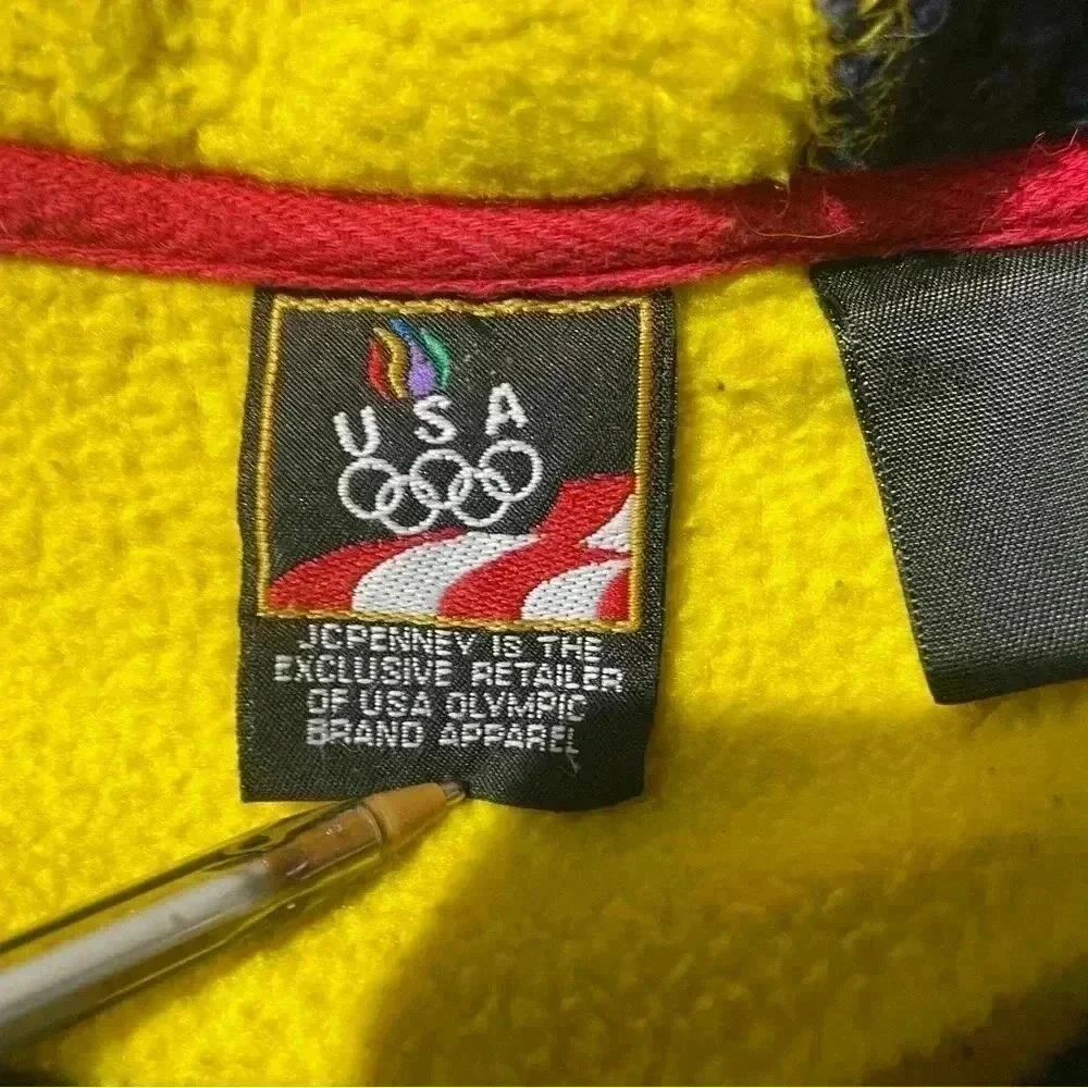 USA Olympic yellow and blue fleece pull over with hoodie Large - Picture 5 of 7